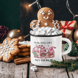Tasse Vintage Émaillée Noël « On the Nice List » – Mug Métal Décoratif – Cadeau Collector, Décoration de Noel