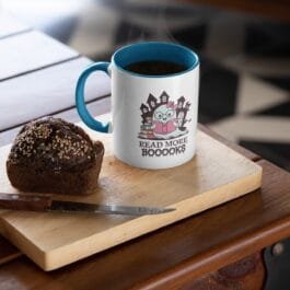 Tasse Céramique Halloween – Mug Anse et Bord Coloré « Cute Ghost Read More Booooks » – Cadeau Parfait pour Amateurs de Livres et Café