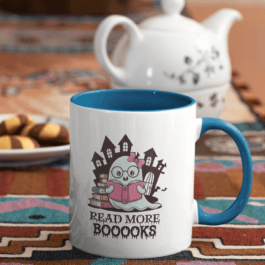 Tasse Céramique Halloween – Mug Anse et Bord Coloré « Cute Ghost Read More Booooks » – Cadeau Parfait pour Amateurs de Livres et Café