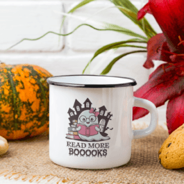 Tasse Vintage Émaillée Halloween « Kawai Gost Read More Books » – mug Rétro 330 ml pour Amateurs de Livres et Café