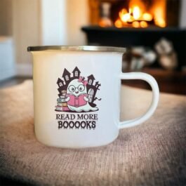 Tasse Vintage Émaillée Halloween « Kawai Gost Read More Books » – mug Rétro 330 ml pour Amateurs de Livres et Café