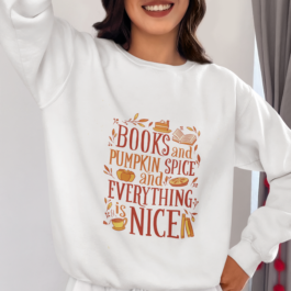 Sweat-shirt  « Books and Pumpkin Spice » -Unisexe Premium Plus- Coton Biologique et Polyester Recyclé – Coupe Ajustée – XS à 3XL