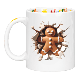 Tasse en Céramique avec impression à l’intérieur, motif Noël décor extérieur -Bonhomme en Pain d’épi