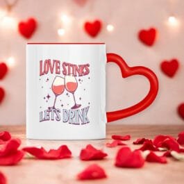 Love Stink Let's Drink Mug à anse en forme de coeur